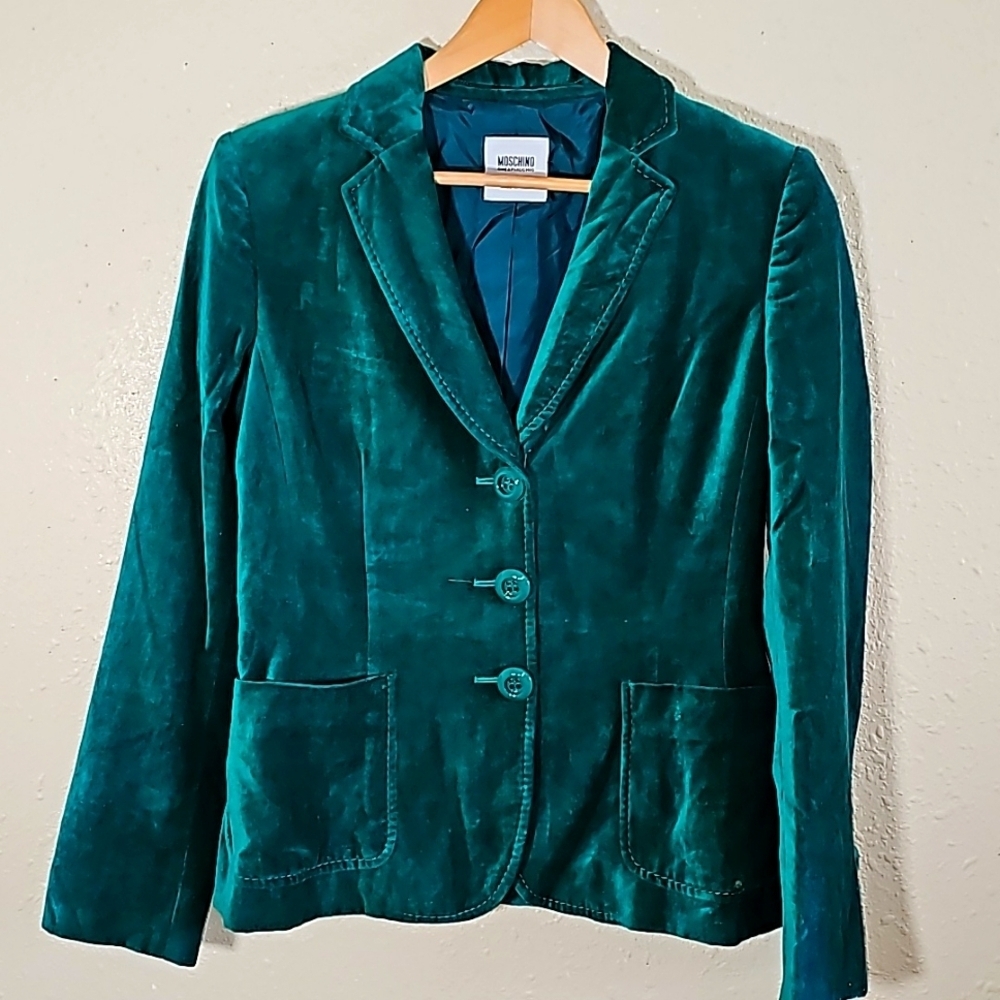 MOSCHINO  Vevet Emerald Green Blazer